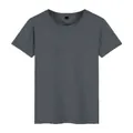 Detail of a men's plain dark grey crew neck t-shirt with soft fabric texture - Dark Gray