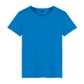 Detailed front view of a minimalist bright blue short-sleeved crew neck T-shirt for men - Sapphire Blue