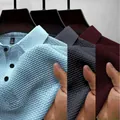 3er-Pack Premium-Eis-Seiden-Poloshirts für Herren mit atmungsaktiver Waffelstruktur - S / Hellblau, Dunkelgrau Und Weinrot