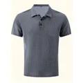 Polo da uomo in maglia a nido d'ape con taschino e maniche corte in grigio casual - S / Grigio chiaro