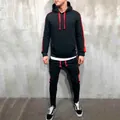 Survêtement noir pour homme avec bandes latérales rouges et ensemble à capuche - Noir