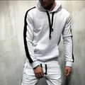 Ensemble sweat à capuche blanc pour homme avec rayures noires sur les côtés et cordon - Blanc