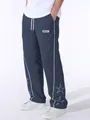 Men's navy blue high street athletic pants with side stripes and star embroidery - Dark Blue
