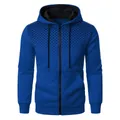 Men's casual blue zip-up hoodie with black polka dot shoulder print and drawstring - Sapphire Blue