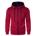 Sweat à capuche zippé rouge pour hommes avec un motif dégradé de pois noirs élégant - M / Rouge