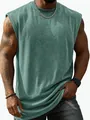 Macro view of vintage washed heavy cotton men's sleeveless tank top in green. - Green
