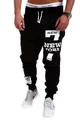 Men's hip hop letter print joggers black sports casual fitness sweatpants with drawstring - M / Black