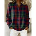 Detailed view of a women's long sleeve plaid shirt jacket with button-down front - S / Multicolored Classic Plaid(ACS02)