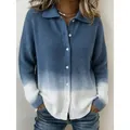 Stylische Damenstrickjacke mit blau-weißem Farbverlauf, Reverskragen und lockerer Passform - S / Oberteile / Blau Weiß Verlauf(ACS18)