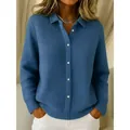 Lockerer blauer Waffelstrick-Cardigan mit Knöpfen für Damen, schicke Winterkleidung - S / Oberteile / Dunkelblau (ACS20)