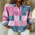 Damen Langarmshirt mit 3D-Farbeffekt und einem geometrischen Muster in Rosa und Blau - S / Oberteile / Pink-Blau-3D-Geometrisch (ACS22)