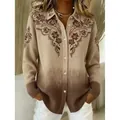 Damen Cardigan mit 3D-Blumenmuster und braunem Farbverlauf, lockere Passform - S / Oberteile / Florales Farbverlaufsmuster (ACS28)