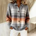 Damen Langarm Strickjacke mit Karomuster und Reverskragen in 3D-Optik Loose Fit - S / Oberteile / Grau Orange Farbverlauf Karo (ACS30)