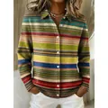 Lockere Damen Langarm-Strickjacke mit einem farbenfrohen Streifenmuster im 3D-Effekt - S / Oberteile / Bunte Streifen (ACS31)