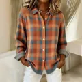 Lässige Damen Strickjacke mit orange-grauem Karomuster, Knöpfen und lockerer Passform - S / Oberteile / Orange-Blau Karo (ACS33)