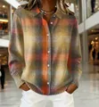 Lässige, locker sitzende Damenstrickjacke mit 3D-Farbverlauf in Orange und Grau - S / Oberteile / Orange Gelb Grau Braun Verlaufskaro(ACS35)
