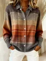 Modischer Damen-Cardigan mit langen Ärmeln, Knopfleiste und herbstlichem Farbverlauf - S / Oberteile / Grau Orange Braun Farbverlauf Streifen (ACS53)