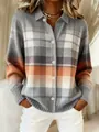 Trendige Damen Strickjacke mit orange-grauem Karomuster und lässig lockerer Passform - S / Oberteile / Orange-Grau-Weiß Kariert (ACS56)