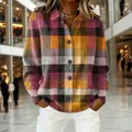 Damen Langarm 3D Karo-Strickjacke lockere Passform Reversjacke in buntem Karomuster - S / Oberteile / Orange Rosa Braun 3D-Karo (ACS68)