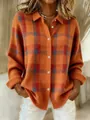 Gemütliche orangefarbene Strickjacke für Damen mit Karomuster, großem Revers und lockerer Passform - S / Oberteile / Orange Rot Blau 3D-Karo (ACS67)