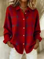 Bequemer roter Oversize-Strickcardigan für Damen mit Karomuster, Umlegekragen und Knöpfen - S / Oberteile / Rot Violett Blau Grün 3D-Karo (ACS66)