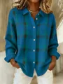 Gemütlicher Damen-Strickcardigan mit blau-grünem Karomuster, Langarm und klassischem Revers - S / Oberteile / Blaugrün Kariert (ACS65)