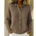 Lockerer Damen-Strickcardigan mit langen Ärmeln, Reverskragen und weißen Knöpfen, Braun. - S / Oberteile / Braun (ACS70)