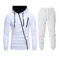 Survêtement de sport blanc pour homme avec sweat à capuche et fermeture éclair oblique - S / Blanc Avec Fermeture Éclair Noire
