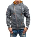 Gedetailleerde weergave van grijze heren hoodie met een asymmetrische ritssluiting - S / donkergrijs
