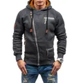 Stijlvolle grijze herenhoodie met een unieke asymmetrische ritssluiting aan de zijkant - S / Donkergrijs