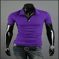 Stylish slim fit purple men's short-sleeved polo shirt with embroidered giraffe logo - S / Purple and Black