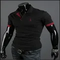 Men's slim fit short sleeve cotton polo shirt in black and maroon contrast colors - S / Black With Red
