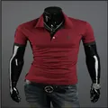 Polo classique bordeaux pour hommes avec col et poignets noirs contrastés chic - S / Bordeaux & Noir