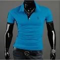 Polo classique bleu vif à manches courtes et coupe ajustée pour homme avec col noir contrasté - S / Bleu Lac et Noir