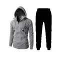 Detailansicht Herren-Trainingsanzug mit grauem Kapuzenpullover und schwarzer Hose - S / Hellgrau (Oberteil Und Hose)
