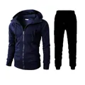 High-quality men's navy blue zip-up hoodie and black jogger pants tracksuit set - Navy Blue (Jacket And Pants)