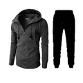 Herren Slim Fit Fleece-Trainingsanzug mit Kapuze und grauem Reißverschluss-Oberteil - S / Dunkelgrau (Oberteil Und Hose)