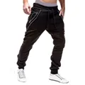 Pantalones de chándal negros para hombre con cordón, bolsillos con cremallera y puños. - M / Negro