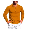 Polo da uomo a maniche lunghe in maglia a coste vestibilità slim giallo senape - Curcuma