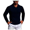 Polo sportiva da uomo a maniche lunghe, vestibilità slim con trama a maglia a coste - Blu navy