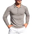Polo da uomo a maniche lunghe in maglia a coste vestibilità slim per sport e relax - Grigio chiaro