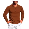 Polo da uomo a maniche lunghe in marrone arancio con trama a coste e vestibilità slim - Caffè