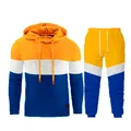 Herren Jacquard Farbblock Trainingsanzug Set mit Langarm-Kapuzenpullover und Jogginghose - S / Gelb-Weiß-Blau Patchwork