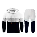 Lässiger Herren-Trainingsanzug mit Kapuzenpullover im Farbblock und passender Hose - S / Grau Weiß Schwarz Patchwork