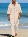 Completo da uomo in lino con camicia a maniche lunghe con cappuccio e pantaloni - S / Cachi