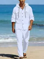 Completo da uomo in lino bianco composto da camicia con cappuccio e pantaloni lunghi - S / Bianco