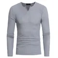 Ανδρικό μακρυμάνικο T-shirt με λαιμόκοψη V και κάθετη ριμπ πλέξη σε γκρι χρώμα - S / Tops / Γκρι