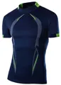 Men's navy blue quick-dry compression sports t-shirt with lime green athletic accents. - Navy Blue
