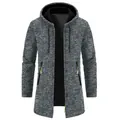 Gilet à capuche mi-long en maille gris chiné pour homme, détails zippés verts - S / Gris Foncé