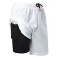 Detalle de los pantalones cortos deportivos 2 en 1 con bolsillo oculto para el móvil - S / Blanco